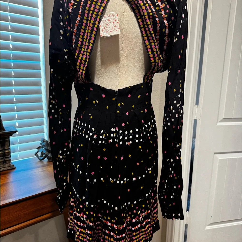 NWT Free People Coryn black patterned mini dress Size 10 - Picture 5 of 6